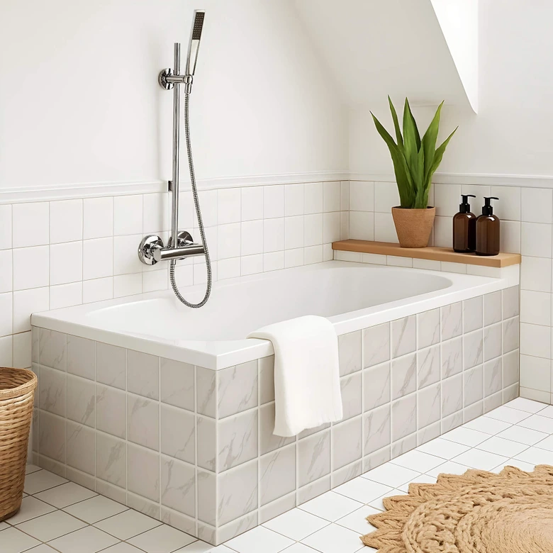 Tile stickers marble look, white-grey - Furniture foil, kitchen splashback, bathroom foil 