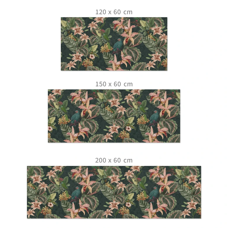 Keukenachterwand jungle met papegaaien nachtgroen - Bloomery Decor 