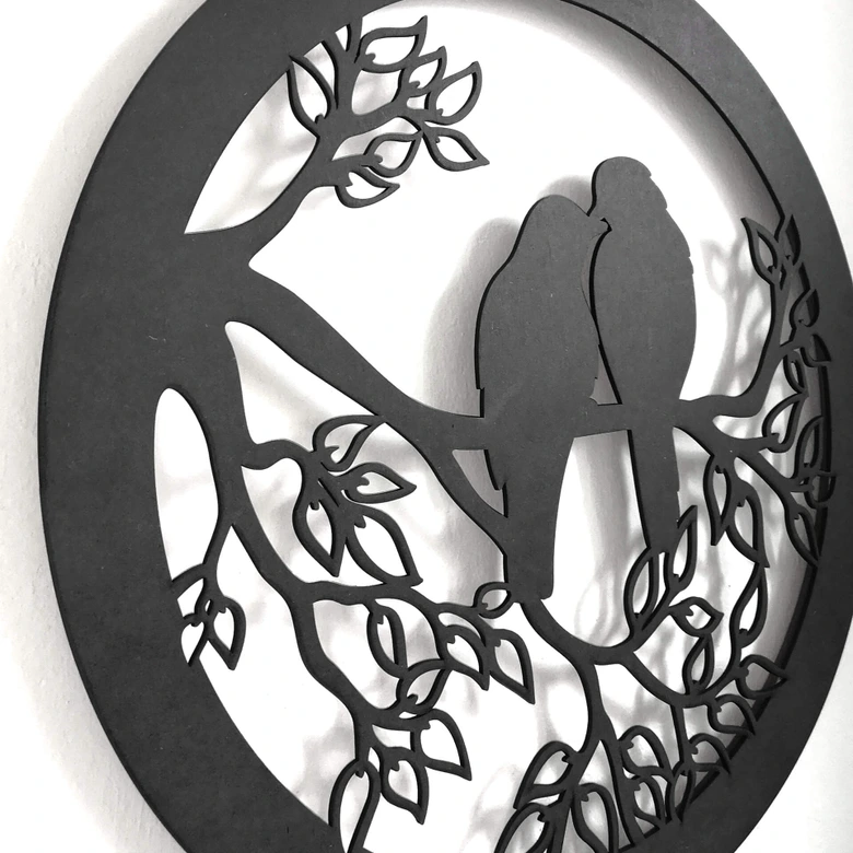 LED-Leuchtdeko aus MDF - Zwei Vögel sitzen auf dem Ast 