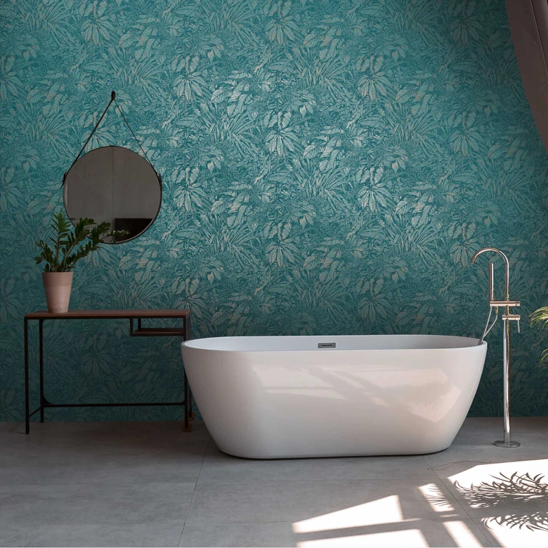 Papier peint jungle dans les tons bleus - intissé texture légère - décoration murale 