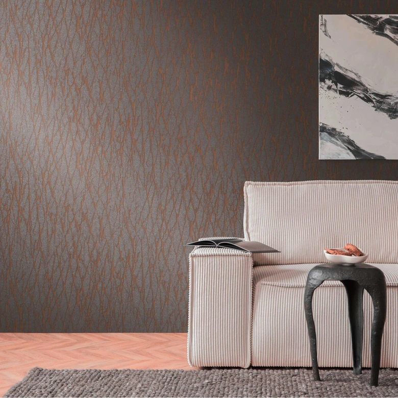 Papier peint structuré abstrait marron-gris - design moderne intissé 