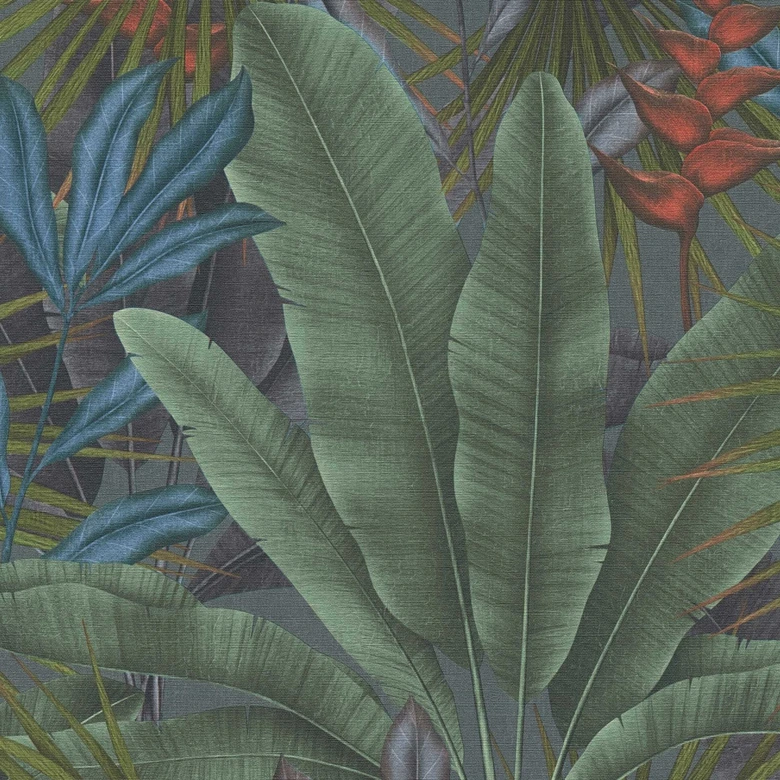 Papier peint botanique dans les tons de vert avec des plantes - papier peint intissé 