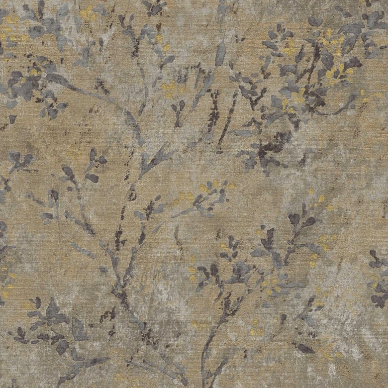 Papier peint botanique gris jaune - papier peint intissé à motifs floraux - papier peint à motifs floraux 