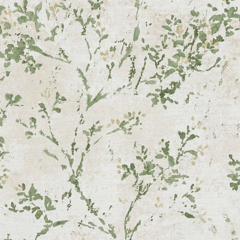 Papier peint botanique en vert clair et blanc - papier peint nature floral 