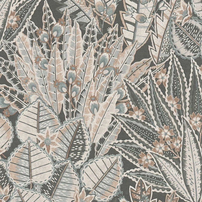 Designer vliesbehang met botanische print in grijstinten - elegant wandontwerp 