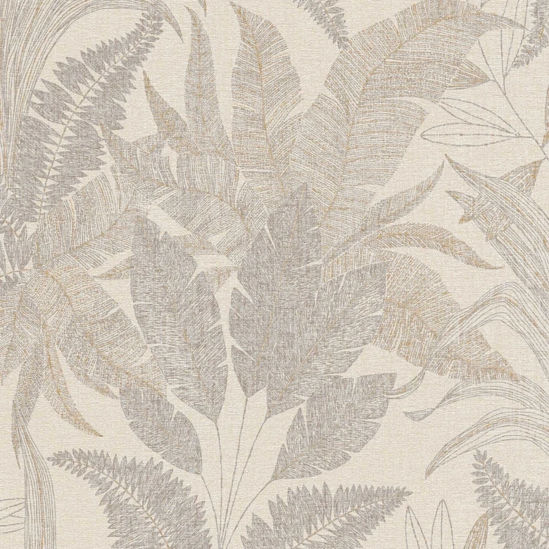 Papier peint design en molleton avec de fines feuilles en beige-crème - papier peint élégant 