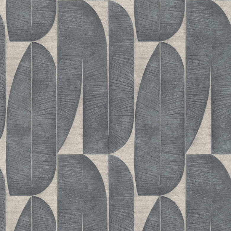 Papier peint intissé design avec motif de feuilles en gris foncé - papier peint abstrait avec texture 