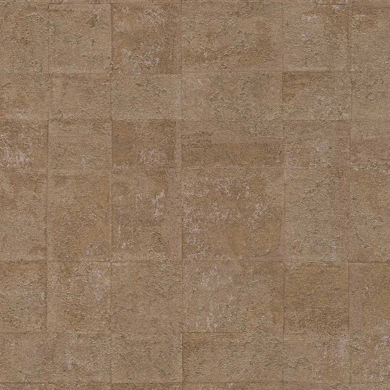 Papier peint métallique à effet patiné brillant dans les tons bruns - Papier peint à motif texturé 