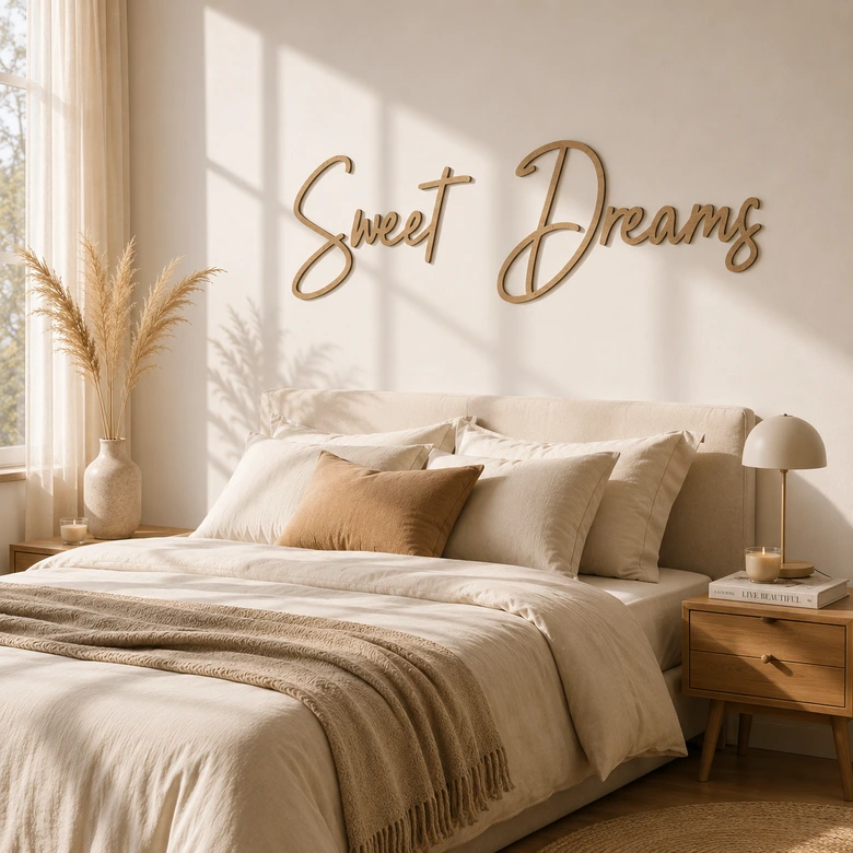 3D-Deko-Schriftzug 'Sweet Dreams' – MDF-Holzdesign für moderne Wandgestaltung 