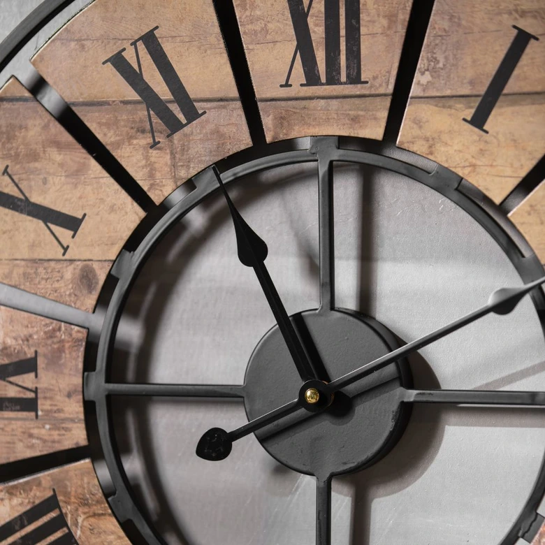 Metall Wanduhr XL im Vintage-Look mit römischen Ziffern aus Metall | geräuschlos | Ø50cm 