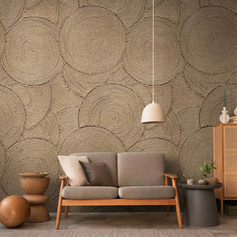 Icke-vävd tapet 3D cirklar beige brun matt utdragbar 1,59 x 2,80 m Icke-vävd tapet väggmålning 