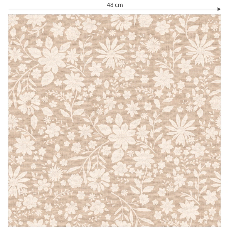 Florale Mustertapete Vintage Blumen in Leinenoptik - Bloomery Decor 