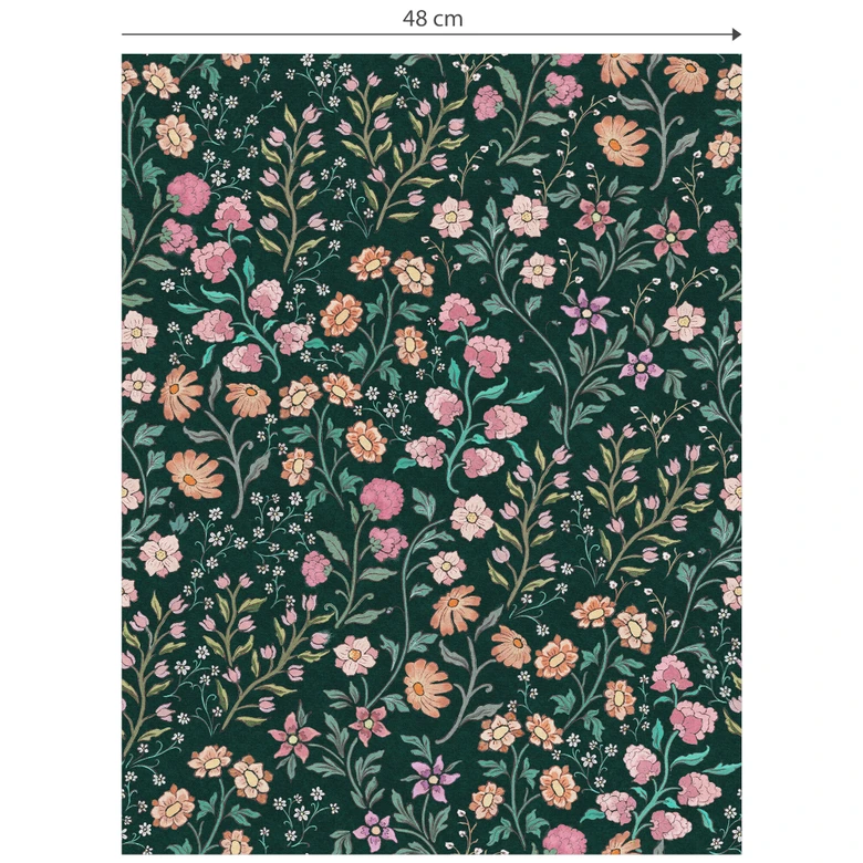 Florale Mustertapete Wiesenblumen Vintage - Dunkelgrün - Bloomery Decor 