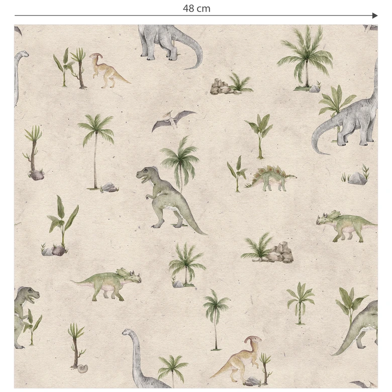 Mustertapete Dinosaurier in einer Palmenlandschaft - Kikki Belle 