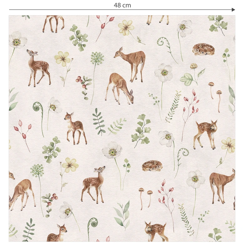 Mustertapete Kleine Rehe zwischen Blumen - Kikki Belle 