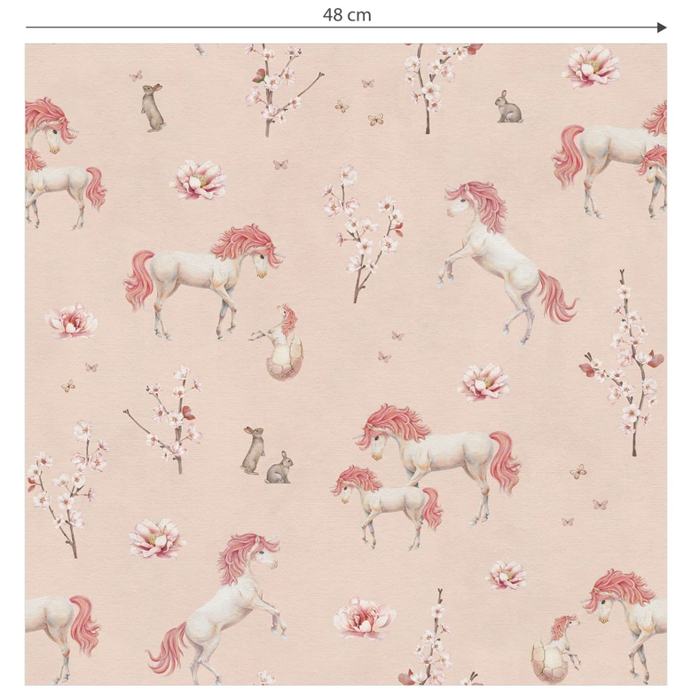 Mustertapete Verzauberte Einhörner mit Kirschblüten - Kikki Belle 