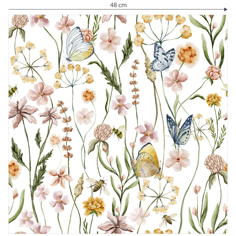Patterned Wallpaper Spring meadow with butterflies - UN Designs 