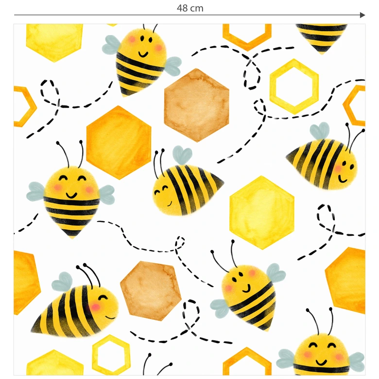 Mustertapete für das Kinderzimmer - Süße Bienen mit Waben - UN Designs 