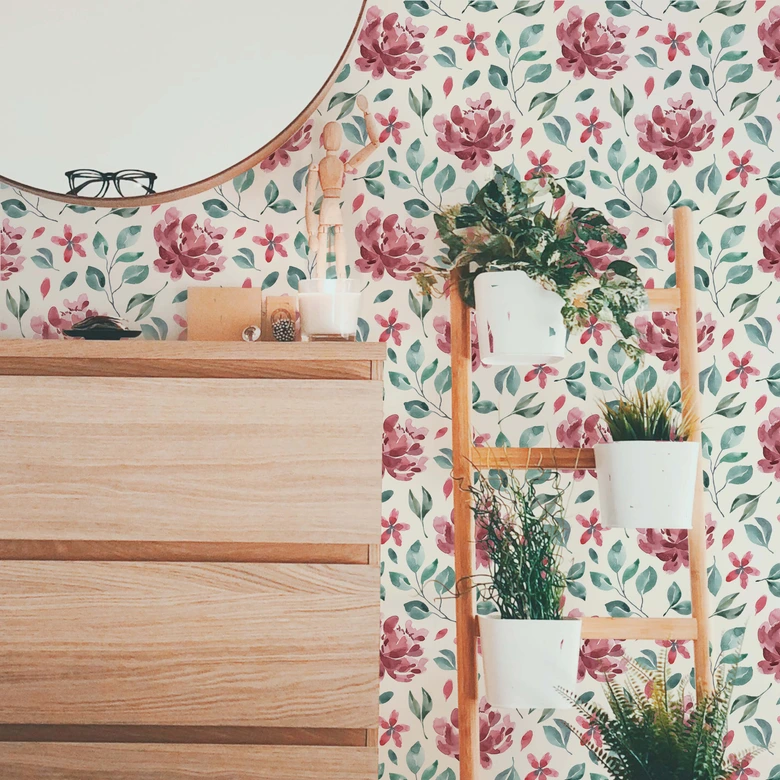 Mustertapete - Aquarell Blüten 02 - rot 
