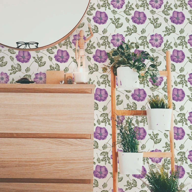 Mustertapete - Aquarell Blüten 05 - violett 