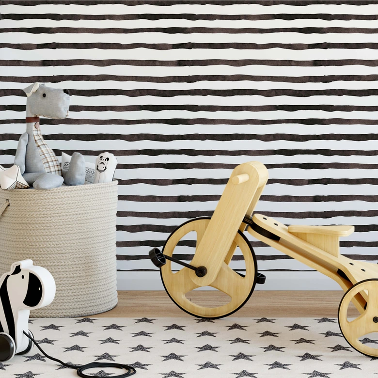 Mustertapete - Aquarell Streifen 01 - schwarz-weiß 