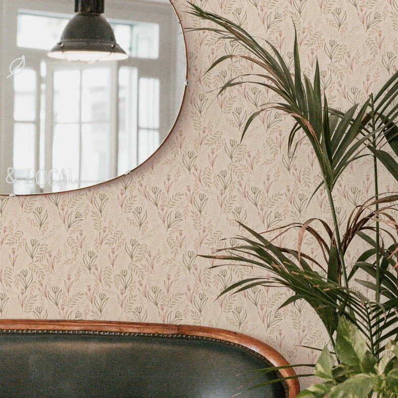 Tapet med mønster Grafiske blomster - blomsterfelt beige 