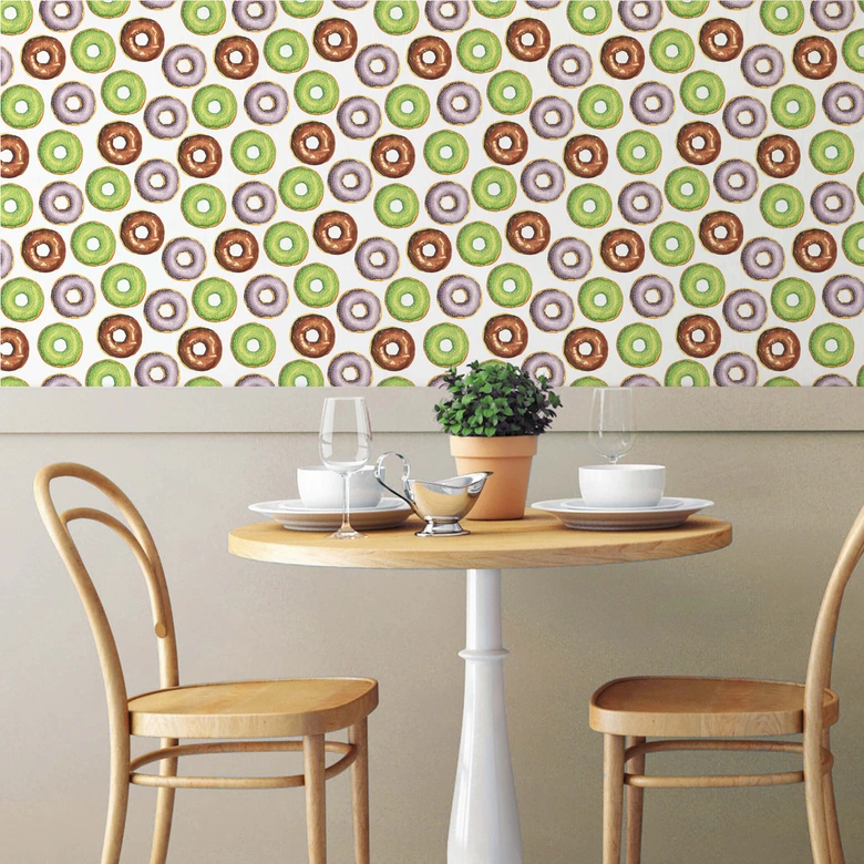 Papier peint à motifs Donuts marron, vert, gris 