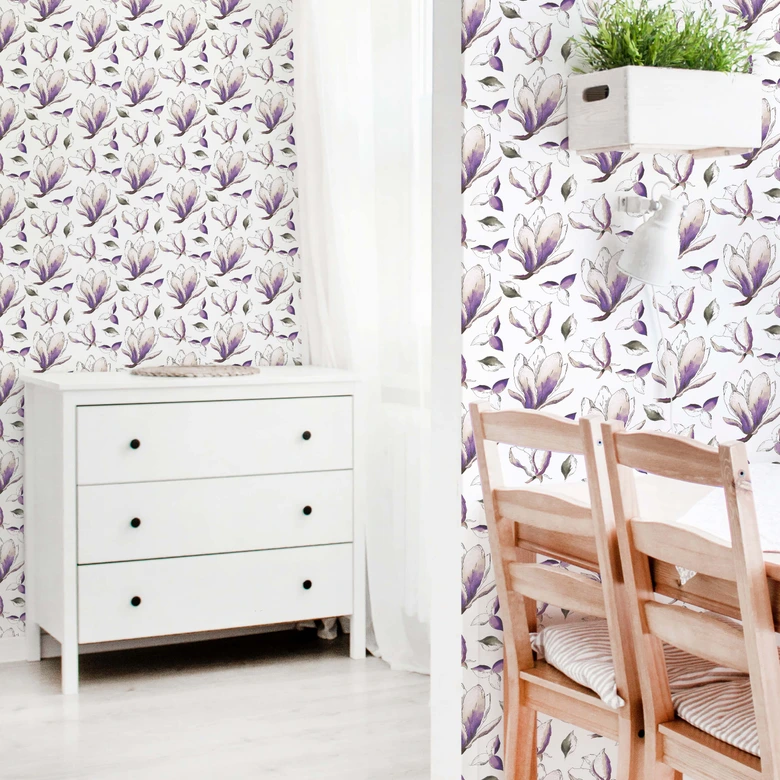 Patroonbehang – Illustrated Flowers – paars 