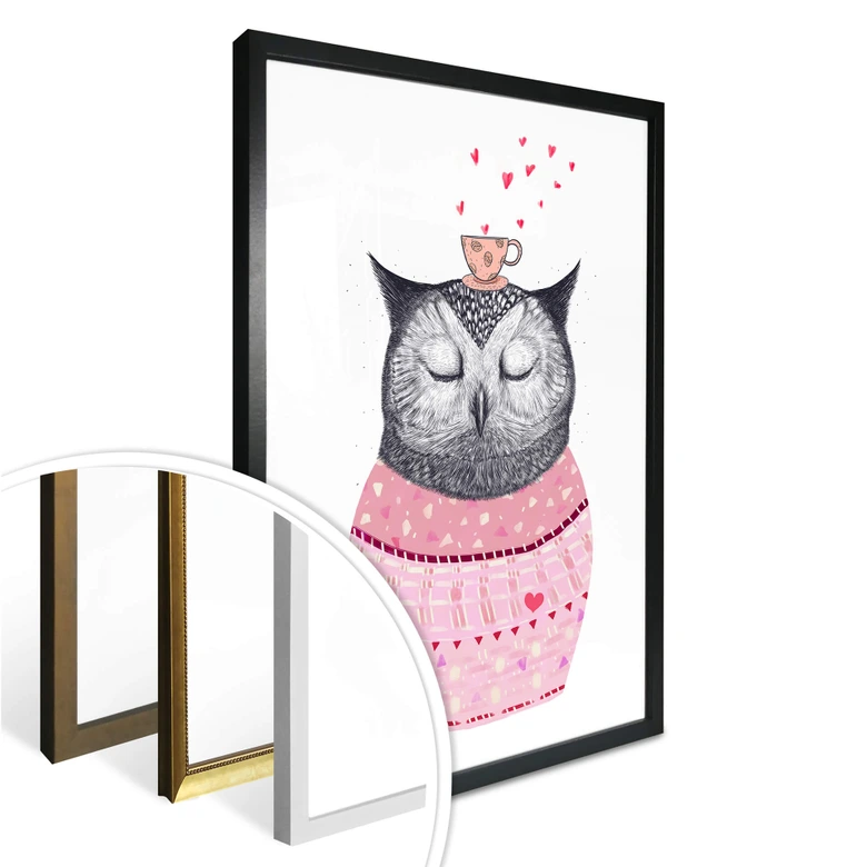 Póster Korenkova - Búho amante del café 