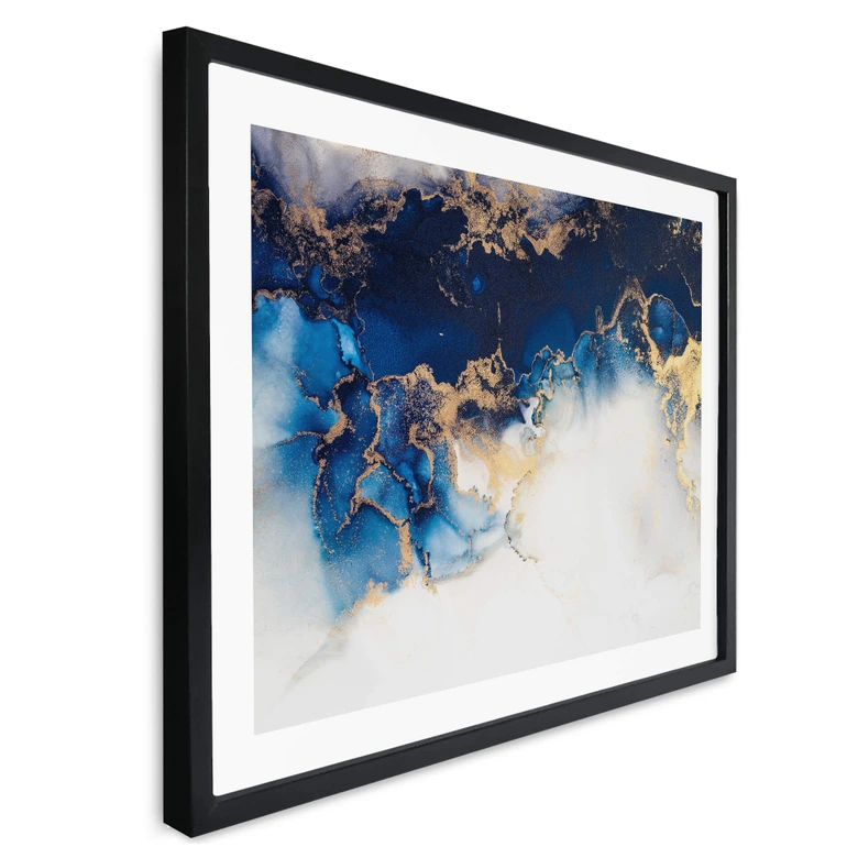 Poster Marbre abstrait avec effet bleu et or 