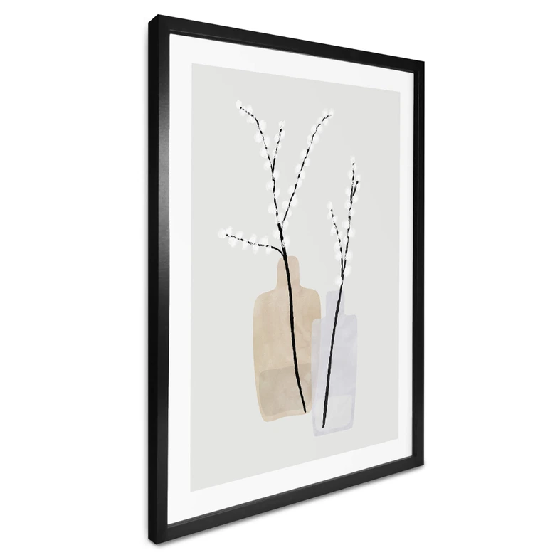 Poster Blursbyai - Zwei Vasen mit Weidenzweigen in Pastelltönen 