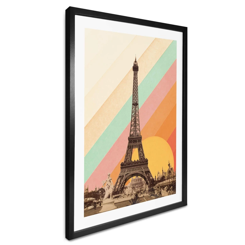 Poster Bodart - Retro Eiffelturm mit Regenbogen 