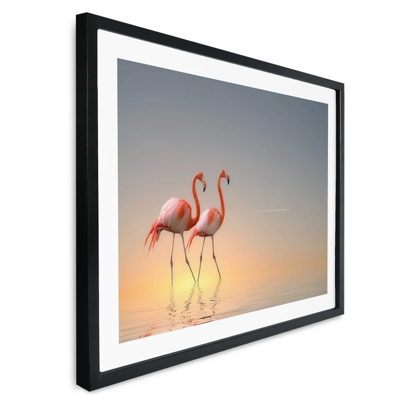Poster Cseresnjes - Flamingos im Abendlicht 