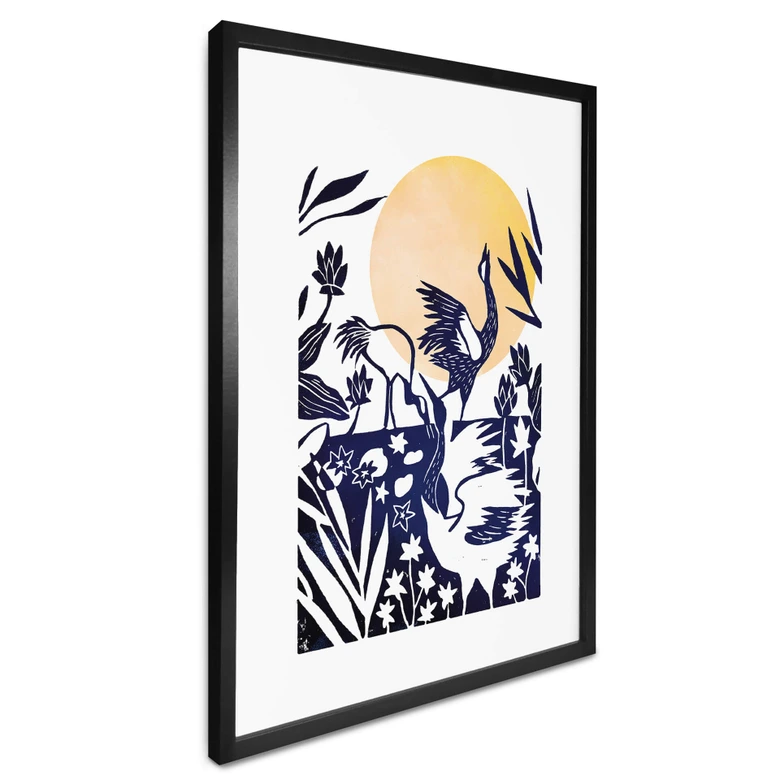 Poster Goed Blauw - Linolschnitt Kranich 
