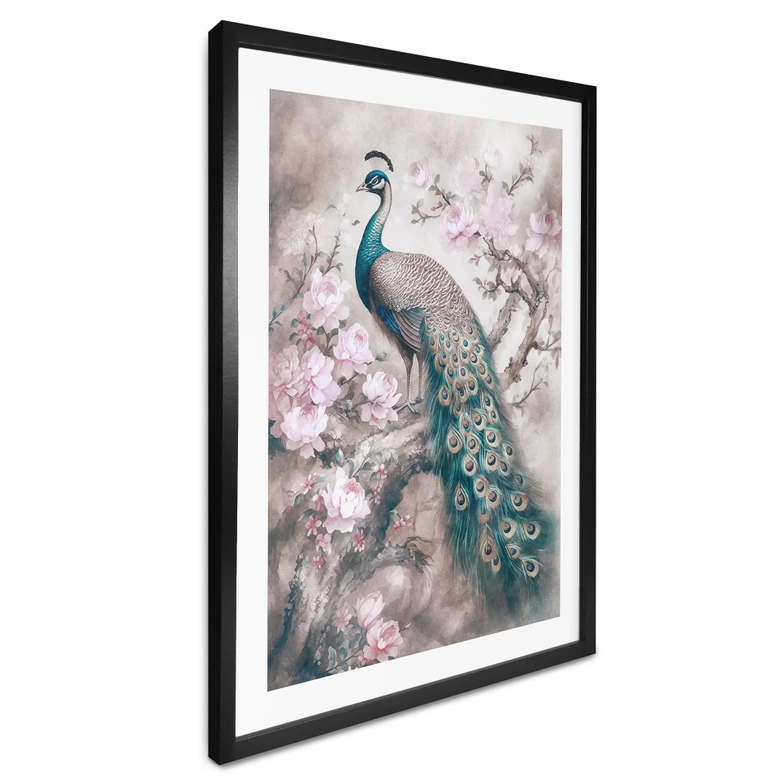 Poster Paon avec des fleurs - Haase 