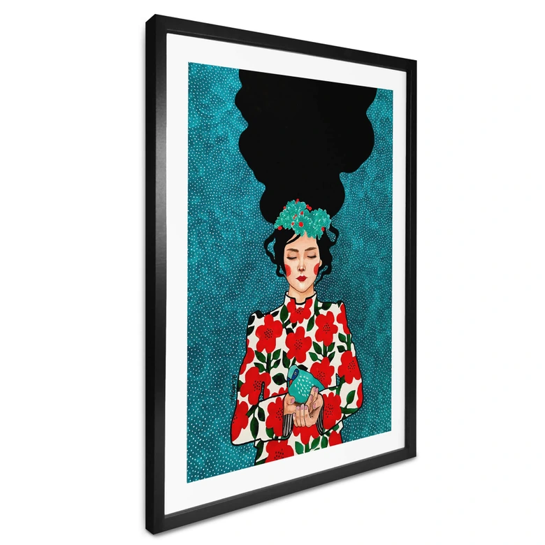 Póster mujer con pajarito en las manos - Hülya 