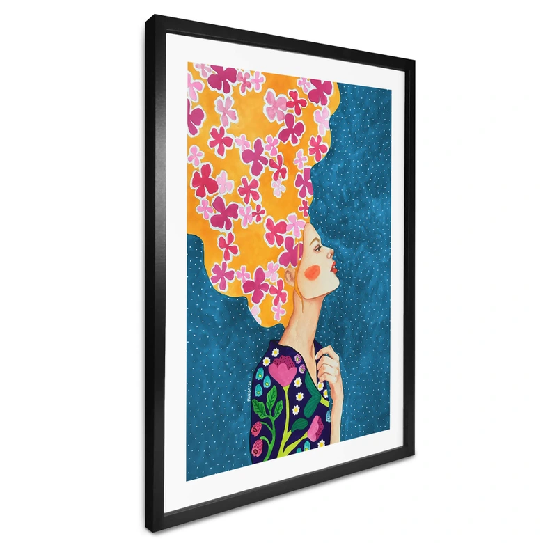 Poster Frau mit rosa Blüten im Haar - Hülya 