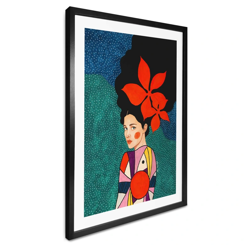 Poster Frau mit roten Blumen im Haar - Hülya 