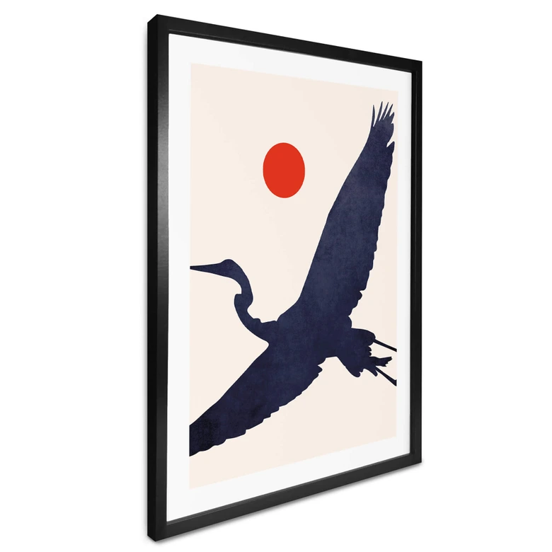 Poster Kubistika - Kranich mit roter Sonne 