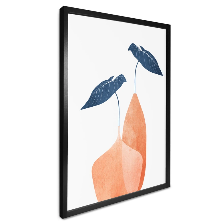 Poster Monstera-Blätter in zwei apricotfarbenen Vasen - Kubistika 