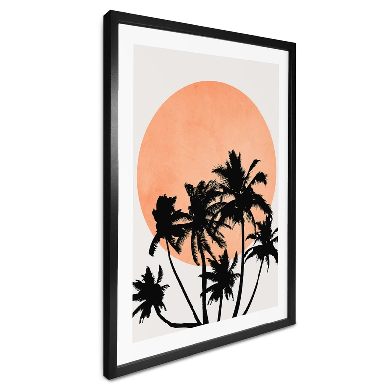 Poster Palmen vor der orangen Sonne - Kubistika 
