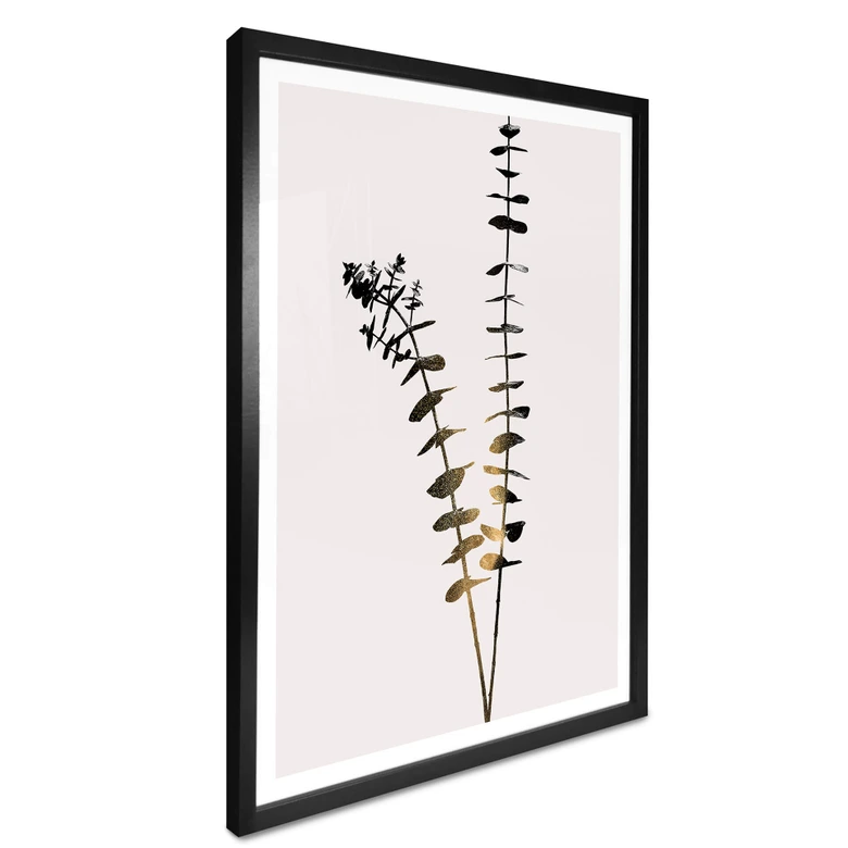 Poster Kubistika - Schwarz-Goldener Eukalyptus 