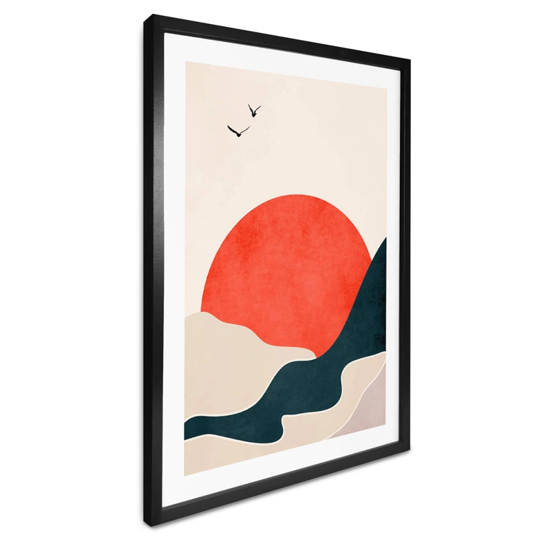 Poster Sonnenaufgang in der Landschaft mit Tauben - Kubistika 