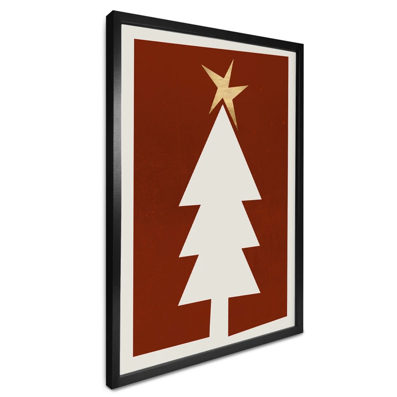 Poster Kubistika - Kerstboom met Gouden Ster - Kerstposter 