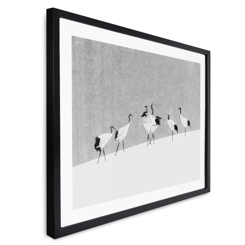 Plakat Marchegiani - Żurawie w zaśnieżonym krajobrazie 