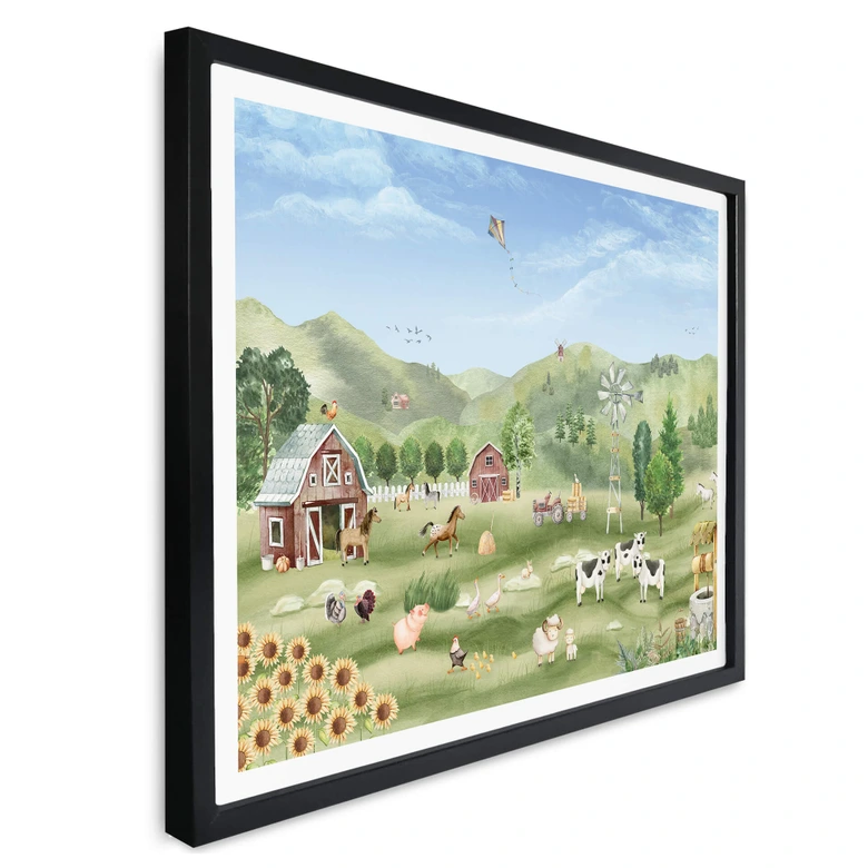 Poster - Oliver Robins - Kleurrijke boerderij met dieren 