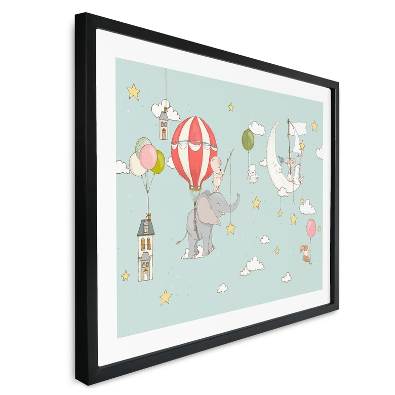 Poster Fliegende Tiere mit Heißluftballon - Skellern 