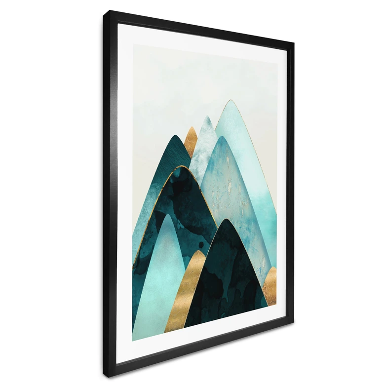 Poster Abstrakte Berge in Gold und Blau - SpaceFrog Designs 