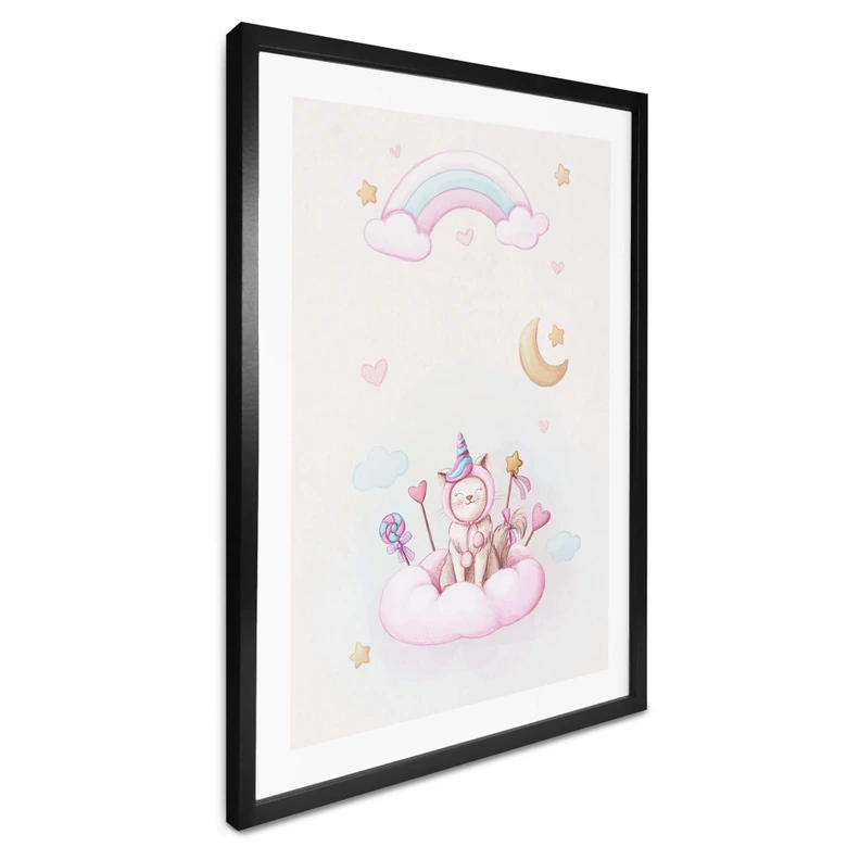 Poster Thai - Einhorn-Kätzchen auf der Zuckerwolke 