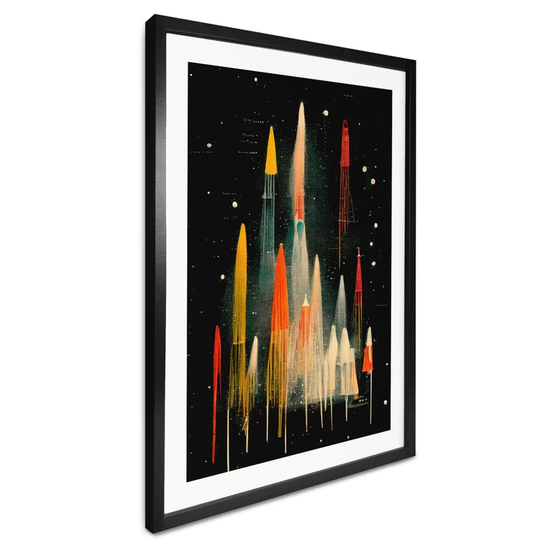 Póster Treechild - Cohetes de colores en un viaje galáctico 